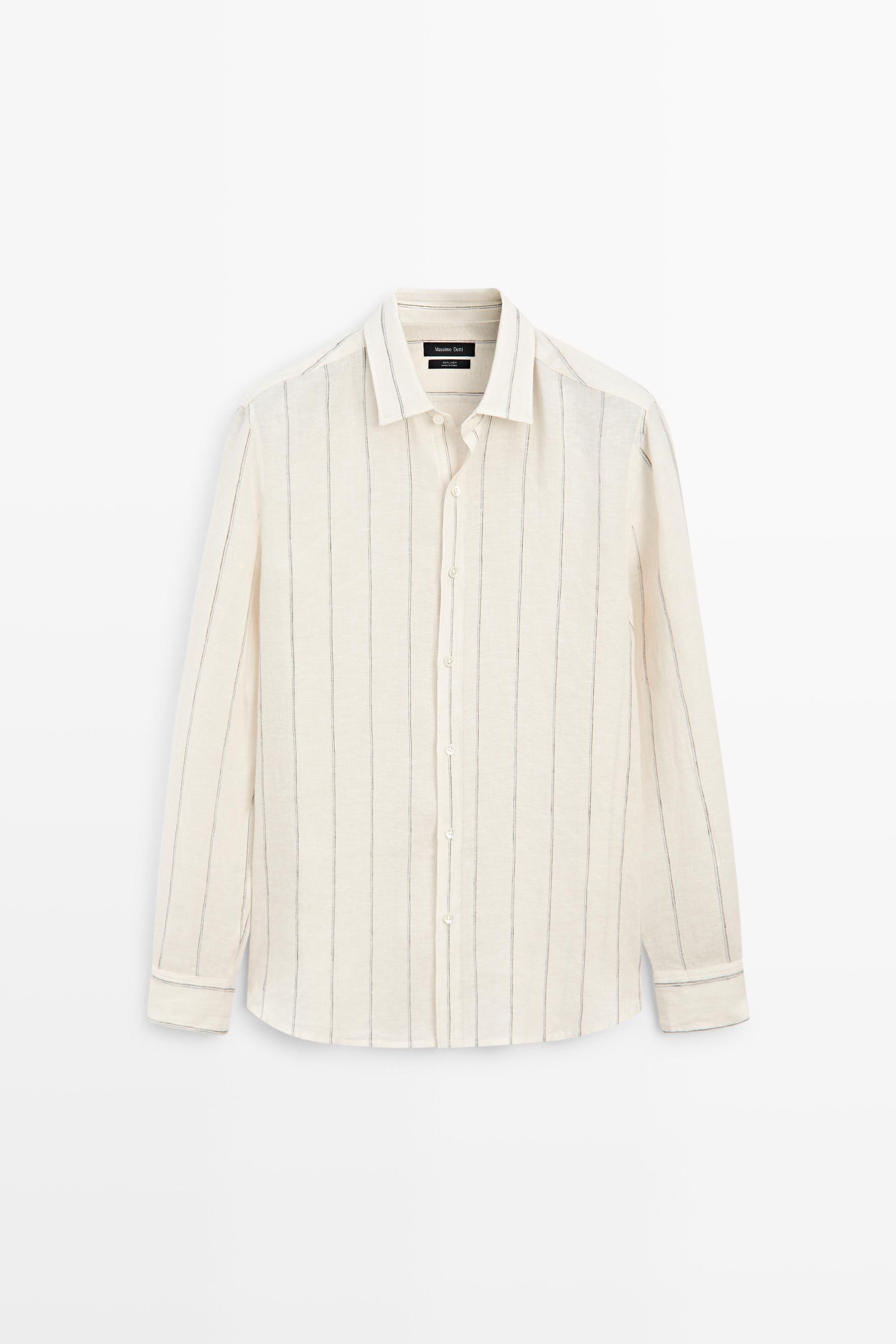 Chemise regular fit à rayures 100 % lin